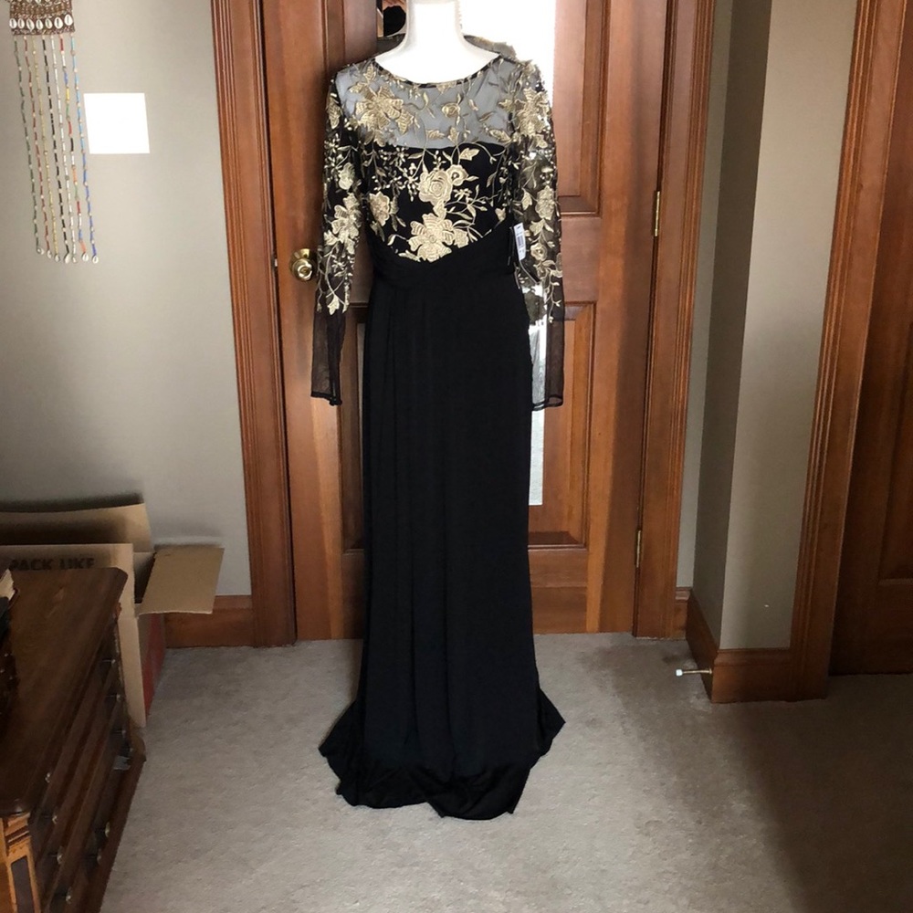 David Meister illusion lace full length gown